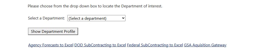 Department selector and links to separate forecast and subcontracting resources