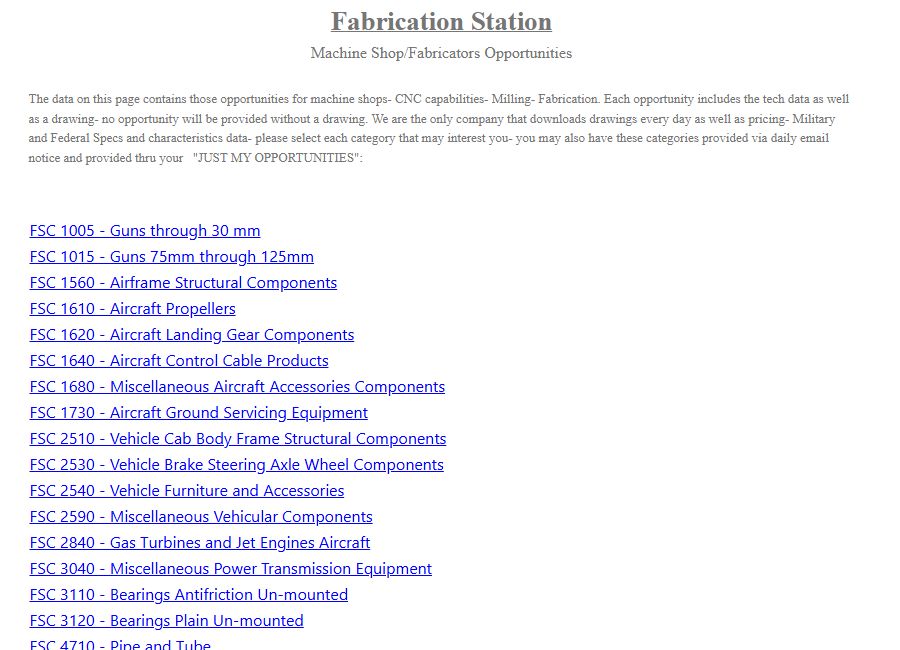 Fabrication Station categories, including FSC 1560