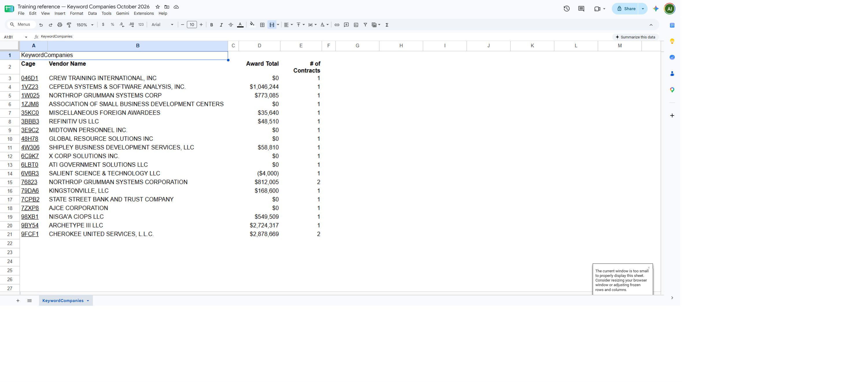 Actual company report Excel download displayed in Google Sheets