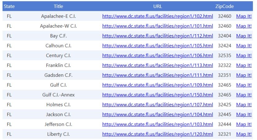 State Prisons listed for the Florida search