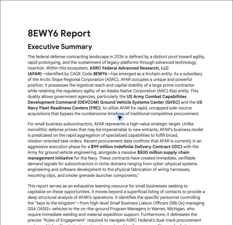 SubContractor Report PDF opened for CAGE 8EWY6