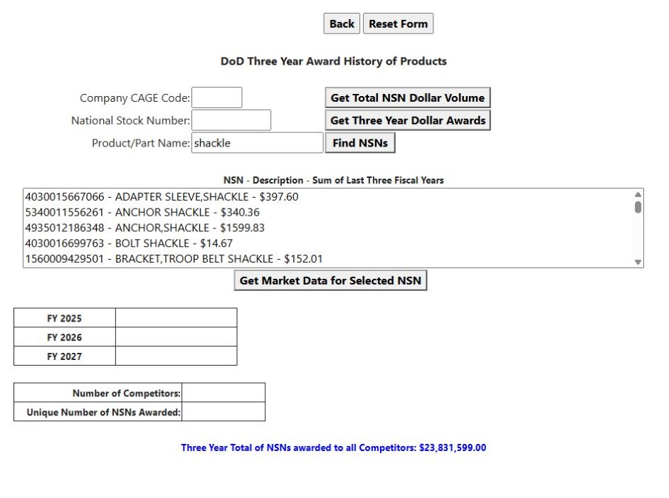 Product-name search with candidate NSNs