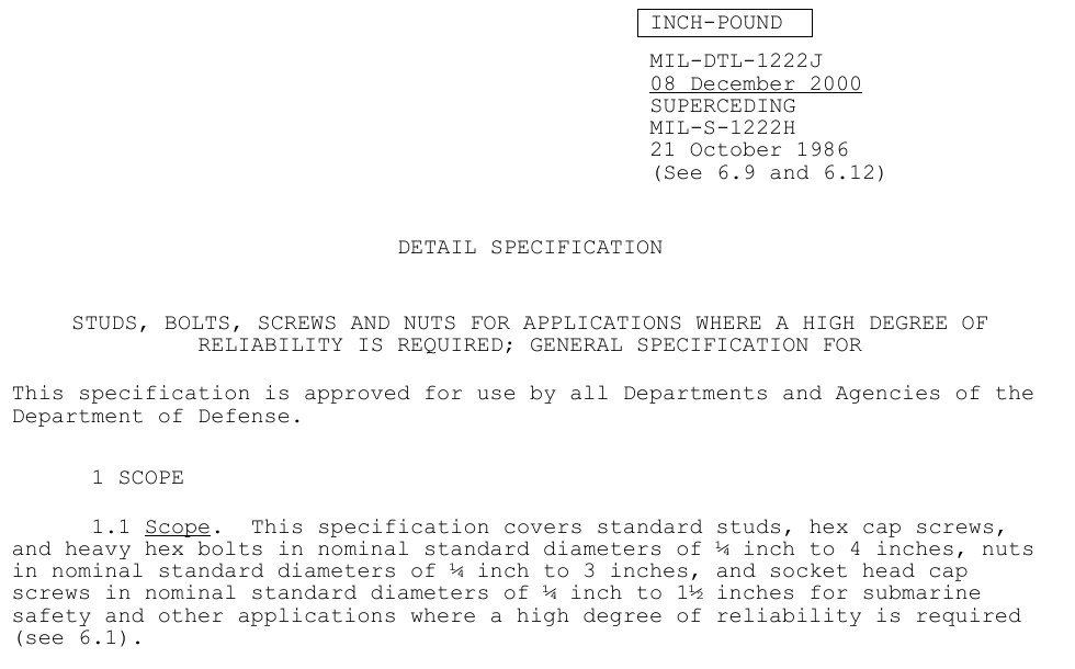 Opening page of the MIL-DTL-1222J Base specification