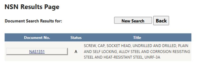 The cap-screw opportunity's NAS1351 document reference