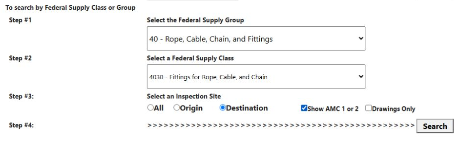 The actual selected supply class, inspection location and AMC option