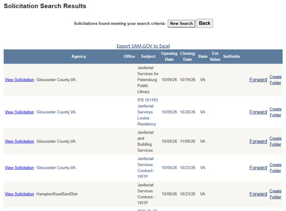 Virginia state and local results for the same cleaning terms