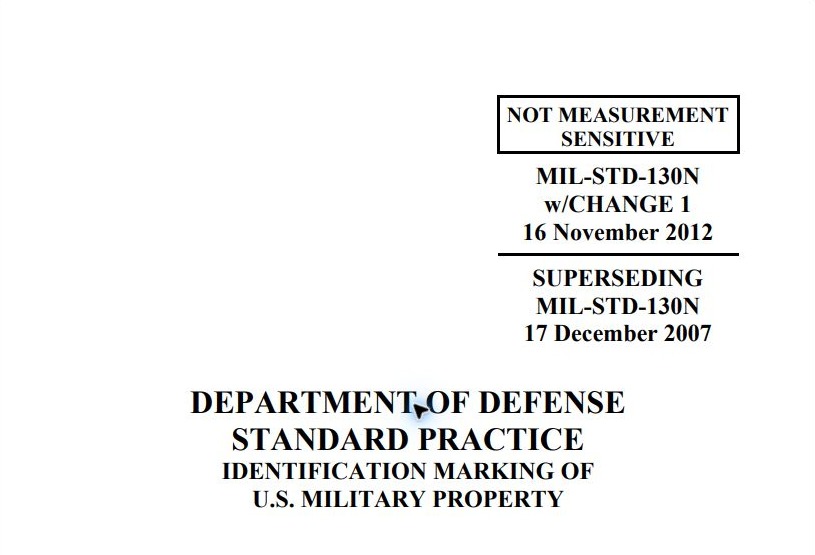 First page of the selected MIL-STD-130N with Change 1 PDF