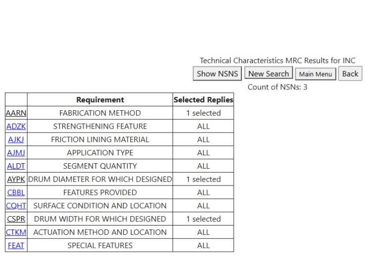 Three selected requirements and a three-NSN count