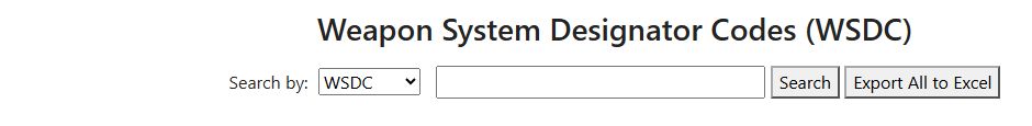 Weapon System Designator Codes search controls