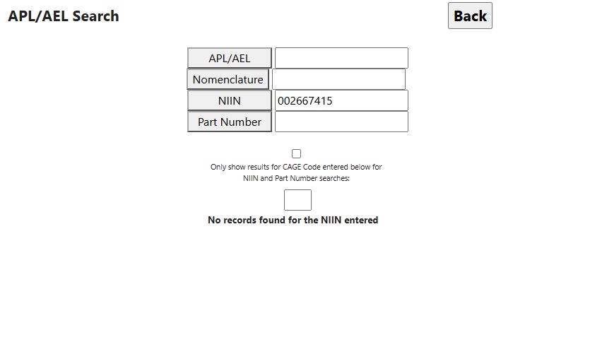 APL search with a NIIN and no matching list