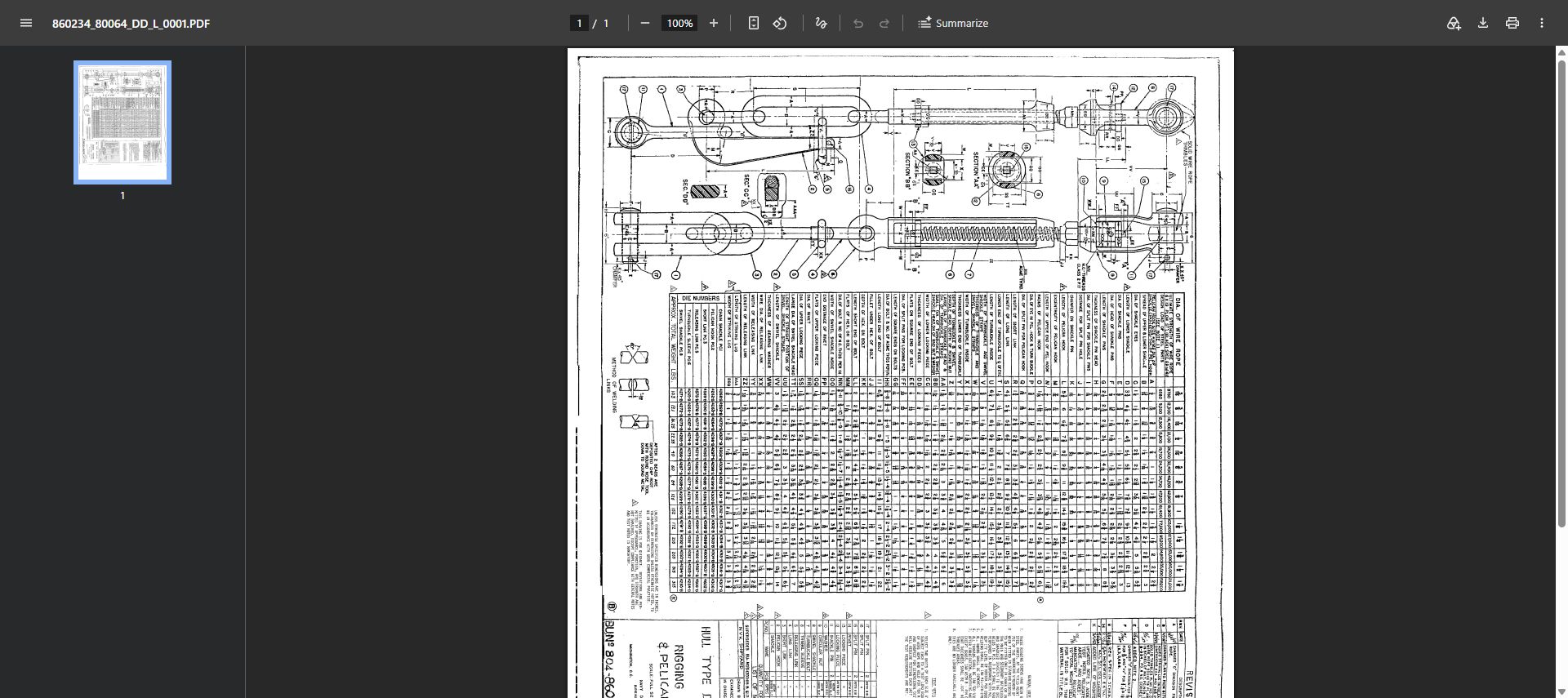 Actual one-page drawing opened in the browser PDF viewer