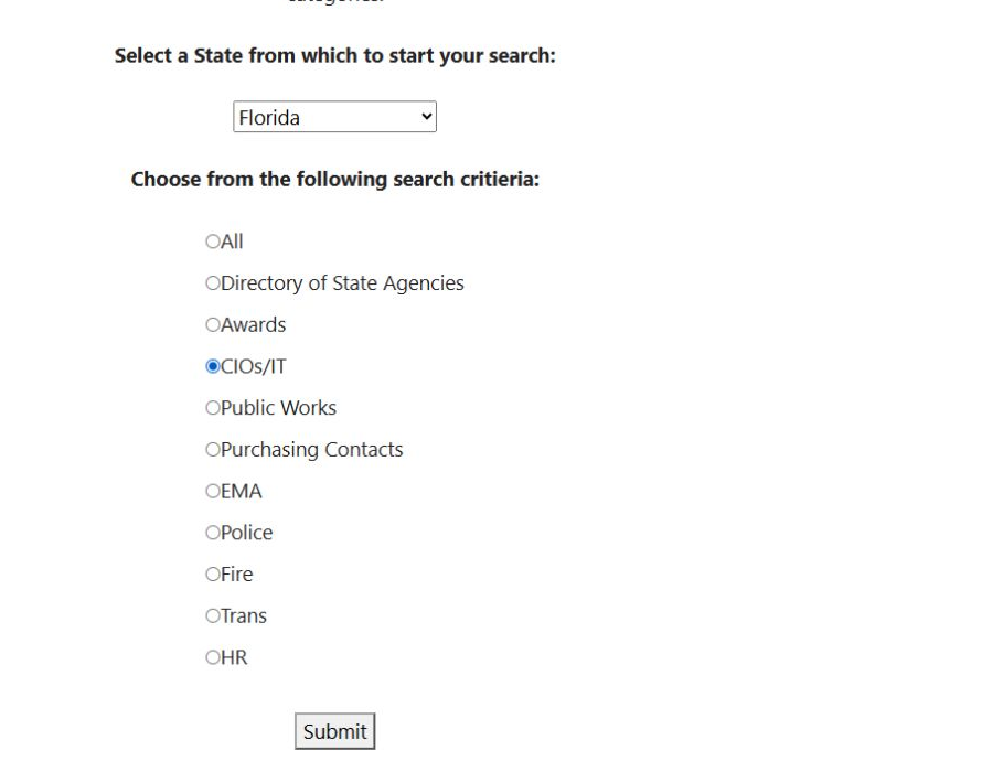 Florida state and CIOs/IT selection form