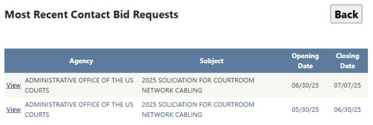 Two courtroom network cabling RFQs associated with Houston Bolles