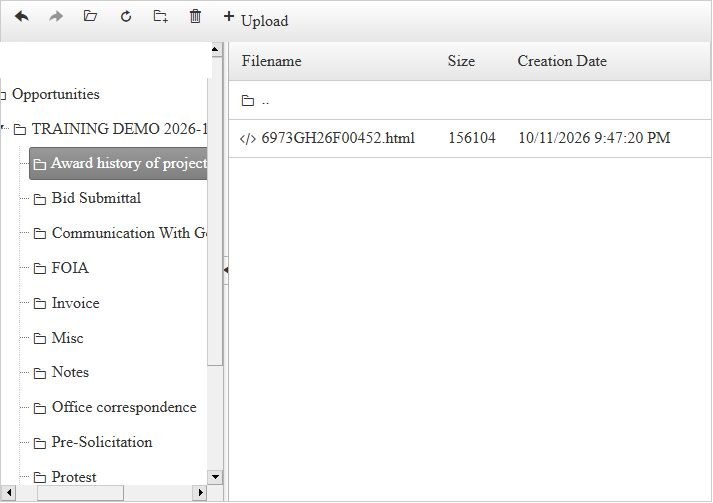 Award history subfolder with the automatically generated contract HTML file